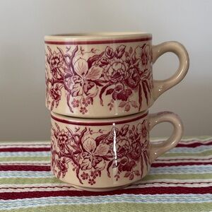 Vintage Shenango Beige and Red Stackable Teacups - Set of 2